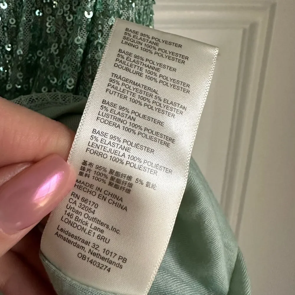 Free People Frida Ruffle Mini Dress size 6‎ strapless sequin Island Sea